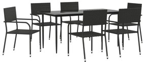 Set da pranzo da giardino 7 pz nero in polyrattan e acciaio