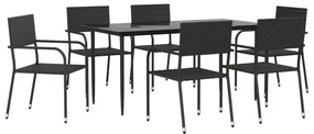Set da pranzo da giardino 7 pz nero in polyrattan e acciaio