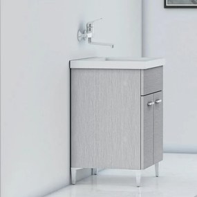 Mobile lavatoio grigio 60x50 cm con vasca e strofinatoio integrato in ceramica