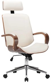 Sedia Girevole Con Poggiatesta Crema Similpelle E Legno Curvato /