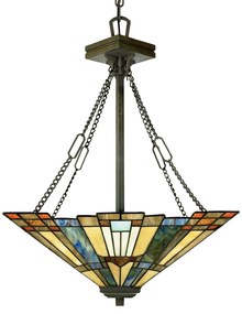 Lampadario Tiffany Inglenook Metallo Bronzo Valiant Piramide 3 Luci E27