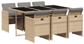 Set pranzo da giardino 7 pz con cuscini beige misto polyrattan