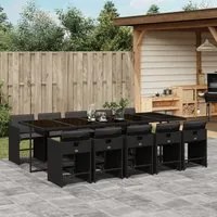 Set da Pranzo da Giardino 11 pz con Cuscini in Polyrattan Nero 3211111