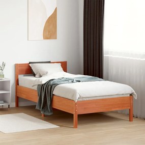 Giroletto con testiera marrone cera 90x190 cm massello pino
