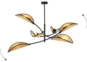 Lampadario a Sospensione in Acciaio e Tessuto LOTUS 6 Nero 6xE14 Colore del corpo Nero e Rattan