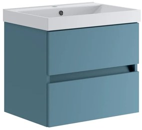 Mobile sottolavabo e lavabo Kora per vasca centrale laccato opaco blu pacifico L 59.5 x H 50 x P 45.5 cm 2 cassetti