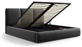 Letto matrimoniale imbottito in grigio scuro in velluto con contenitore con rete inclusa 140x200 cm Brody – Mazzini Beds