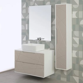 Mobile da bagno 90 cm sospeso tortora con lavabo e specchio Furore