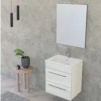 Composizione bagno sospesa Smack a 2 cassetti 55x62 con lavabo, specchio con lampada LED olmo bianco