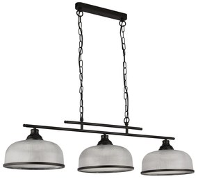 Lampadario Rustico-Country Highworth Acciaio Bianco Vetro Nero 3 Luci E27