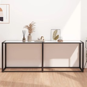 Tavolo Consolle Marmo Bianco 180x35x75,5 Cm İn Vetro Temperato /