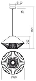 Redo 01-3004 - Lampadario a cavo GRILL 1xE27/42W/230V Ø 39,6 cm nero/bianco