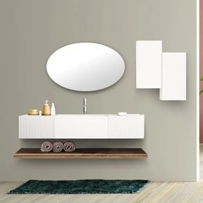 Lavabo 60 cm con due cassetti laterali 40 cm bianchi specchio e mensole inferiori Rovere - Itaca