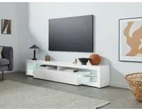 Mobile porta TV Dcolombin, Base porta TV, Credenza bassa da soggiorno a 1 anta, 100% Made in Italy, 200x40h35 cm, Bianco lucido