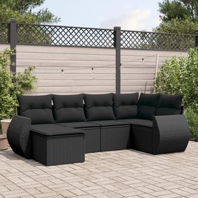 Set divano da giardino 6 pz con cuscini nero in polyrattan