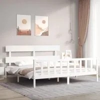 Giroletto con Testiera Bianco 200x200 cm in Legno Massello 3193292