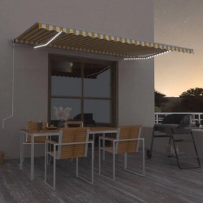 Tenda Da Sole Retrattile Manuale Led 350x250 Cm Gialla E Bianca /