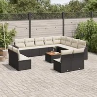 Set Divani da Giardino 13pz con Cuscini Nero in Polyrattan 3224369