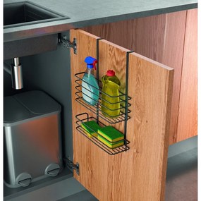 Scaffale da cucina sospeso in metallo nero Lava Double Galileo - Metaltex