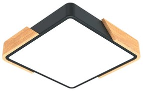 Plafoniera LED Quadrata 18W CCT, 30x30cm, Legno/Nero Colore Bianco Variabile CCT