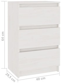 Comodino Bianco 40x29,5x64 cm in Legno Massello di Pino