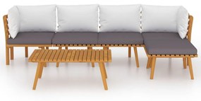 Set divani da giardino 6 pz con cuscini in massello di acacia