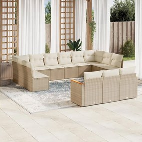 Set Divano da Giardino 13 pz con Cuscini Beige in Polyrattan