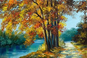 Carta da parati – Alberi dipinti nei colori dell'autunno