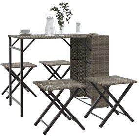 Set Da Pranzo Da Giardino Pieghevole 5 Pz Grigio İn Polyrattan /