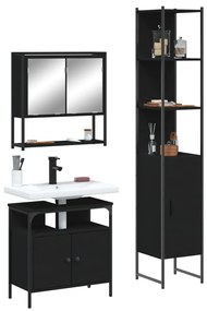 Set Mobili Da Bagno 3 Pz Nero İn Legno Multistrato /
