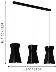 Eglo 99083 - Lampadario a sospensione con filo VALECROSIA 3xE27/40W/230V