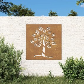 Decorazione Muro Da Giardino 55x55 Cm Albero İn Acciaio Corten /