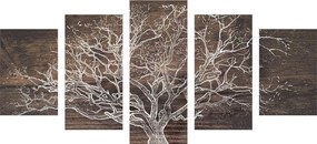 Quadri 5 pezzi – Corona dell'albero su sfondo di legno