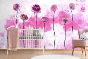 Carta da parati – Fiori con vapore rosa
