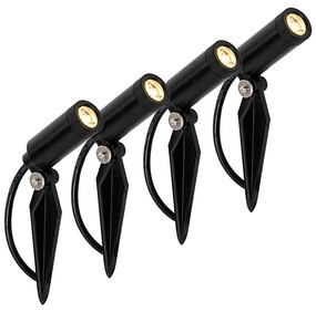 Set di 4 faretti a picchetto neri con LED ricaricabili a energia solare IP65 - Garly