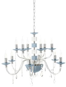 Lampadario sospeso LIVIA D85 cm in vetro e cristallo Ottanio 12 luci