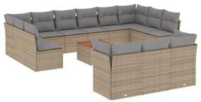 Set Divano da Giardino 14 pz con Cuscini Beige Misto Polyrattan