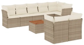 Set divano da giardino 9 pz con cuscini beige in polyrattan