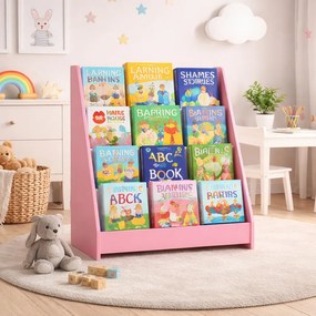 Libreria Montessoriana per Bambini 80x30x88 cm Scaffale in Legno Rosa...