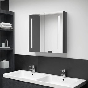 Armadietto bagno con specchio e led grigio lucido 62x14x60 cm