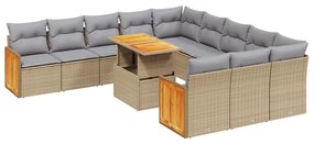 Set divani da giardino 11 pz con cuscini beige in polyrattan