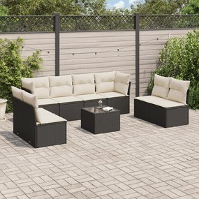 Set divani da giardino 9 pz con cuscini nero in polyrattan