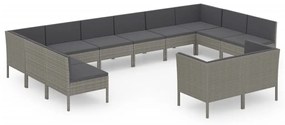 Set Divani da Giardino 12 pz con Cuscini in Polyrattan Grigio