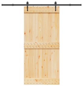 Porta Scorrevole Con Set Hardware 95x210 Cm Legno Massello Pino /