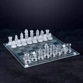 Set Scacchi in Vetro 20 x 20 cm Scacchiera Moderna Gioco Classico con 33 Pezzi Bianco e Nero...