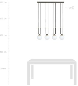 Lampadario a Sospensione in Acciaio e Vetro GLAM 4 Nero 4xE14