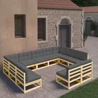 Set Divani da Giardino 11 pz con Cuscini Legno Massello di Pino 3077224