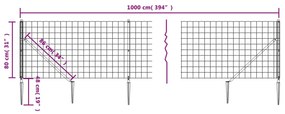 Recinzione Metallica con Picchetti Ancoraggio Antracite 0,8x10m