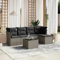 Set Divano da Giardino 6 pz con Cuscini Grigio in Polyrattan 3263146