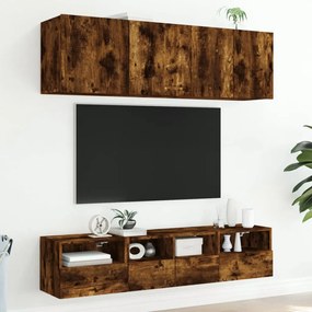 Mobili tv a muro 5pz rovere fumo in legno multistrato